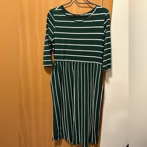 Halife 3/4 inch Sleeve Green Striped Dress